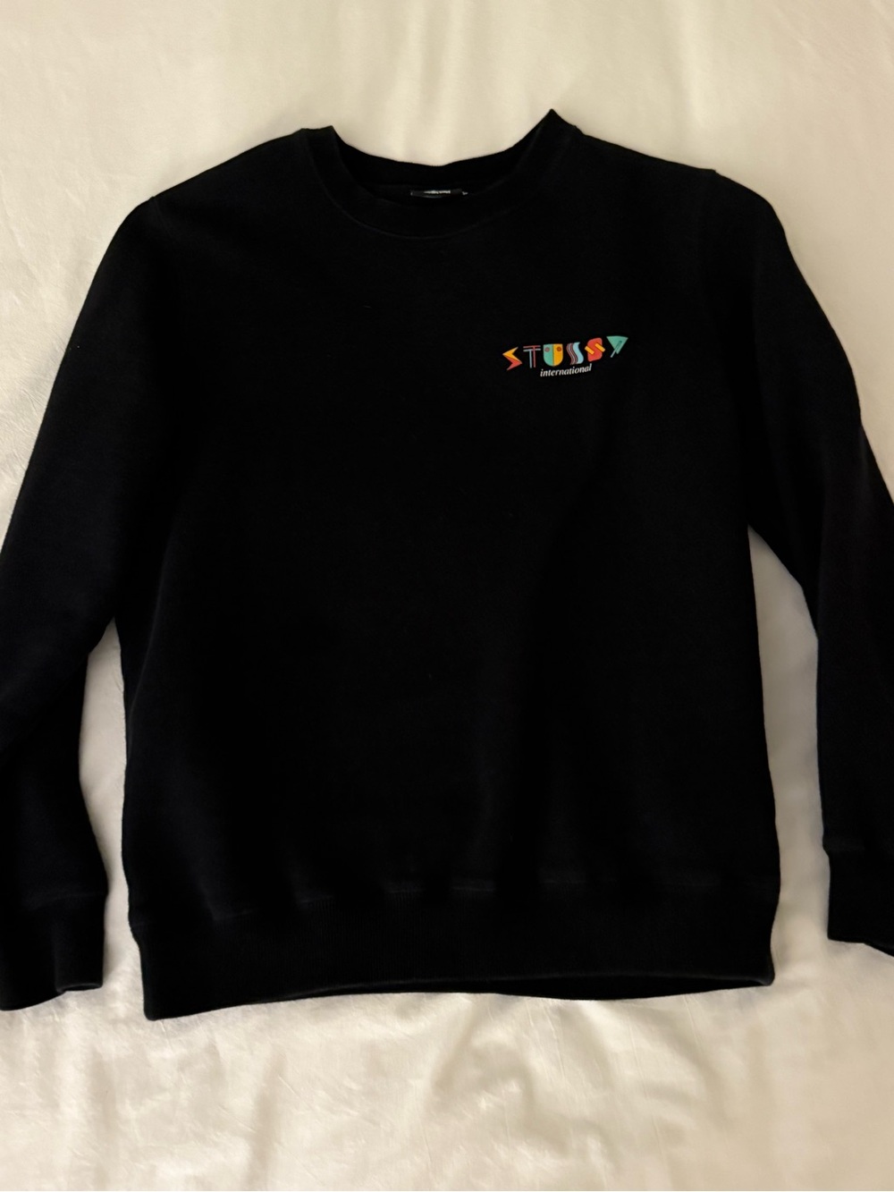 Stussy Black Crewneck with Multicolor Chest Logo